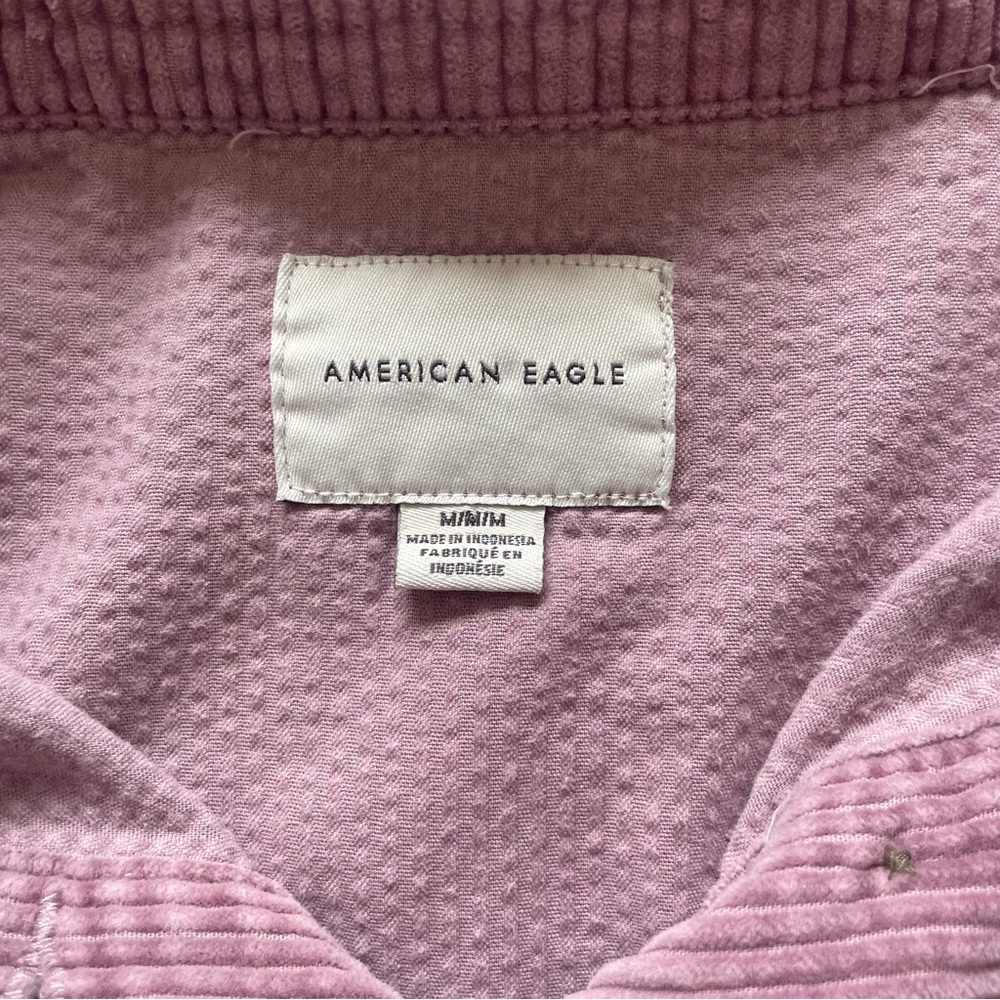 American Eagle Cropped Corduroy Shacket Jacket Mauve Pink Raw Hem Medium - Picture 8 of 9